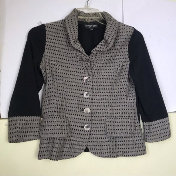 Vivian Shyu Fitted Jersey Stretch Jacket Blazer Cardigan Button Dots Ruffle M - Picture 3 of 12